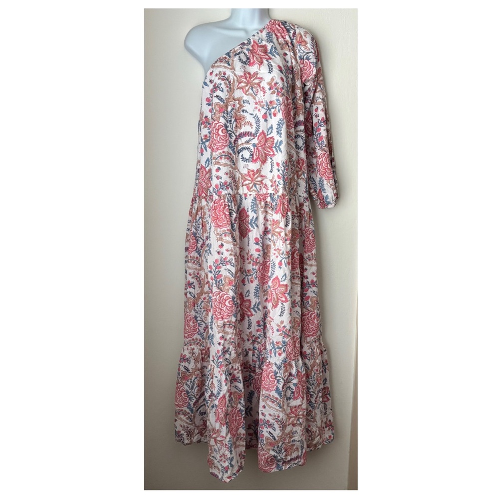 SoLe by Mare Sole Amore One Shoulder Tiered Maxi Dress Sz Large Pink Resortwear